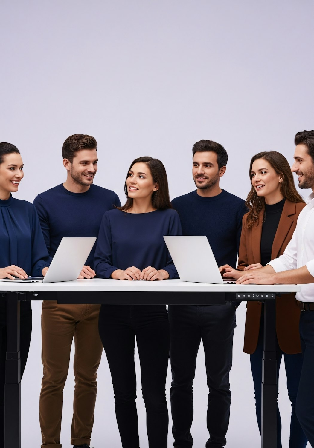 A team of professionals collaborating in real-time on a digital document, representing the collaborative features of modern AI writing platforms.