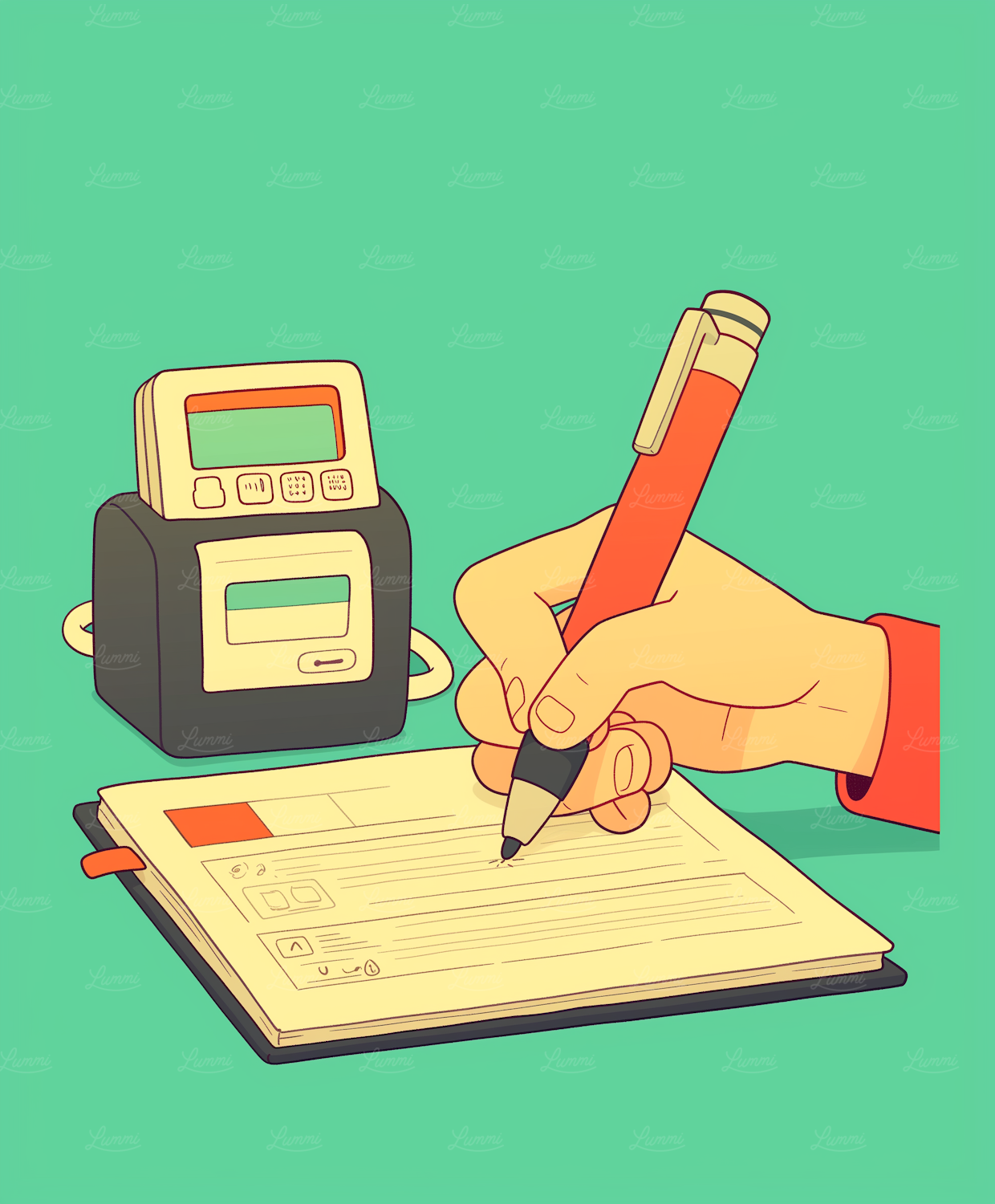 A teacher carefully reviewing a student's essay, physically marking it or comparing it against a digital document, emphasizing the importance of manual review alongside AI detection.