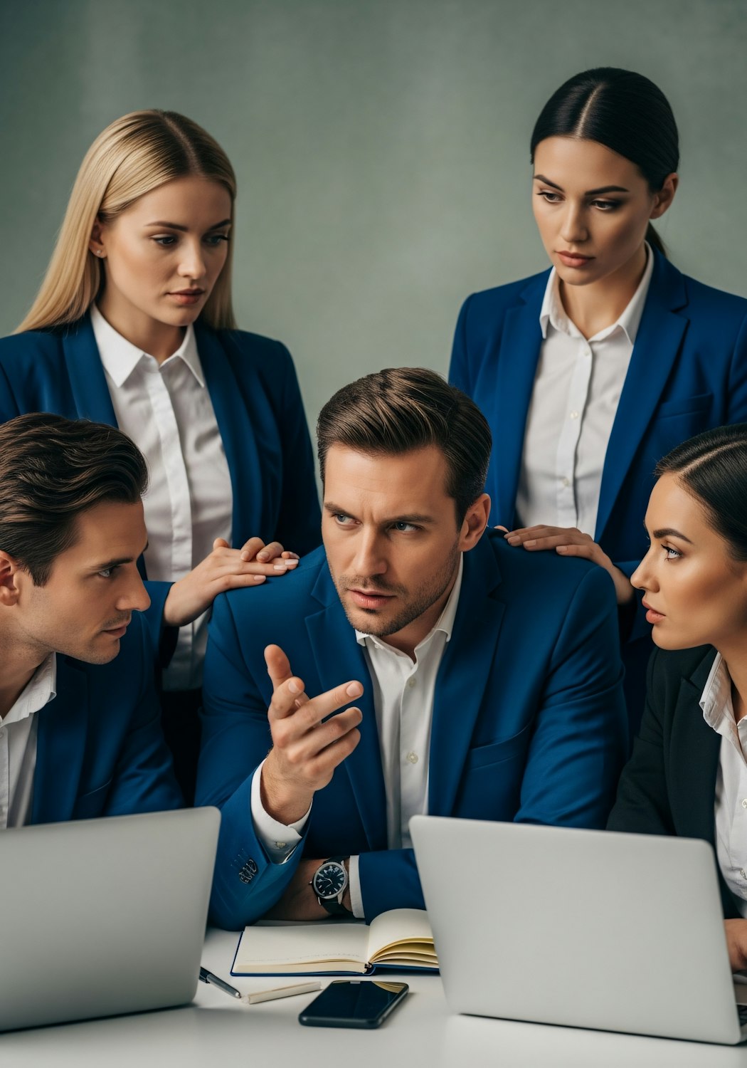 A group of professionals in a meeting setting, engaging in a serious discussion, representing the growing focus on ethical considerations and regulations surrounding AI tools.