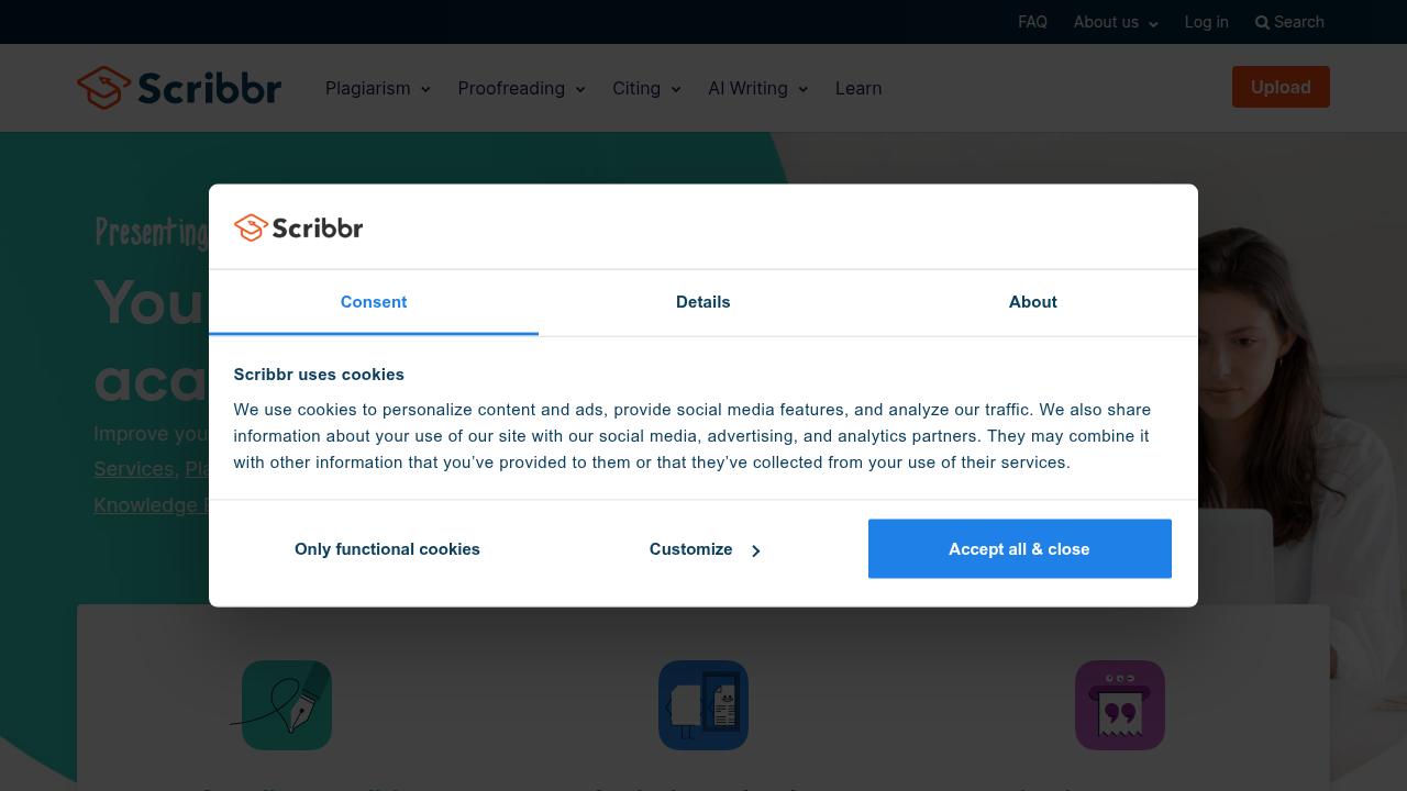 The homepage of Scribbr.com, a highly-rated citation generator known for its accuracy and comprehensive style support.