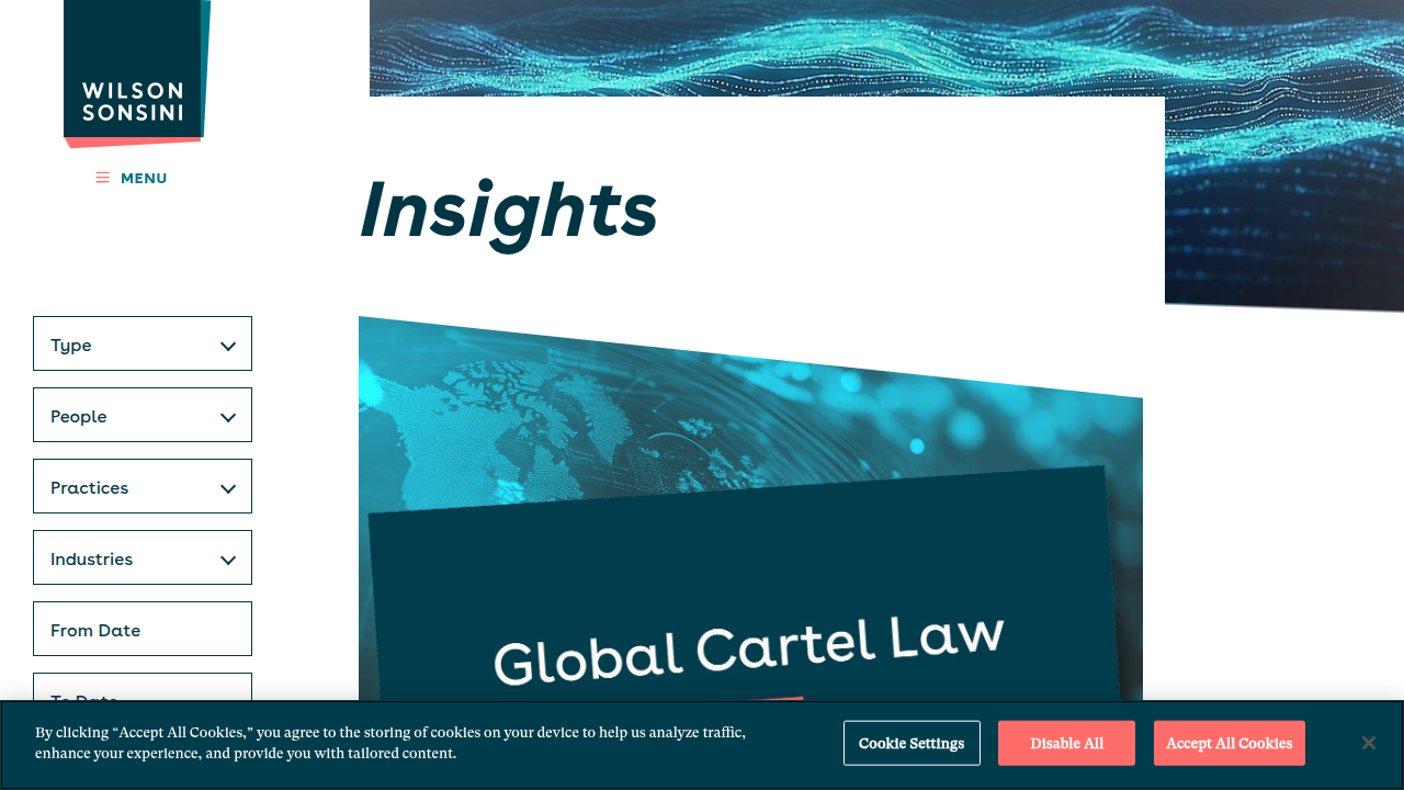 A screenshot of the WSGR website, detailing recent AI regulatory developments in the United States.