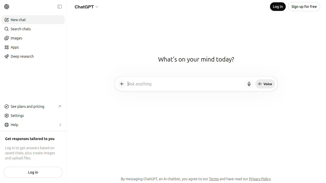 Screenshot of the ChatGPT interface, a popular general-purpose AI chatbot capable of generating various text formats.