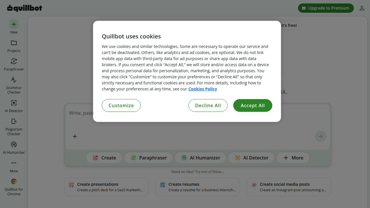 QuillBot is a widely used AI paraphrasing tool, known for its speed and various rewriting modes.