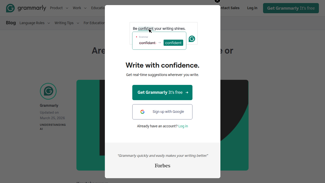 A screenshot of Grammarly's blog article discussing the accuracy and reliability challenges of AI detection tools.