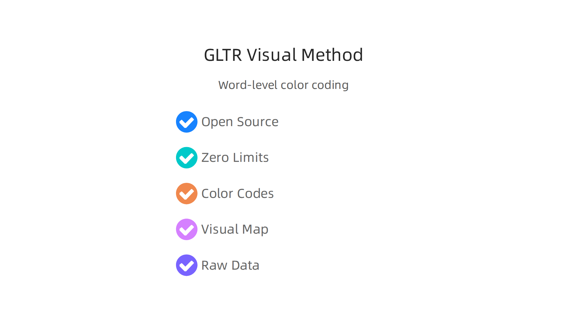 Explaining GLTR's unique word-level color-coding approach for AI text analysis.