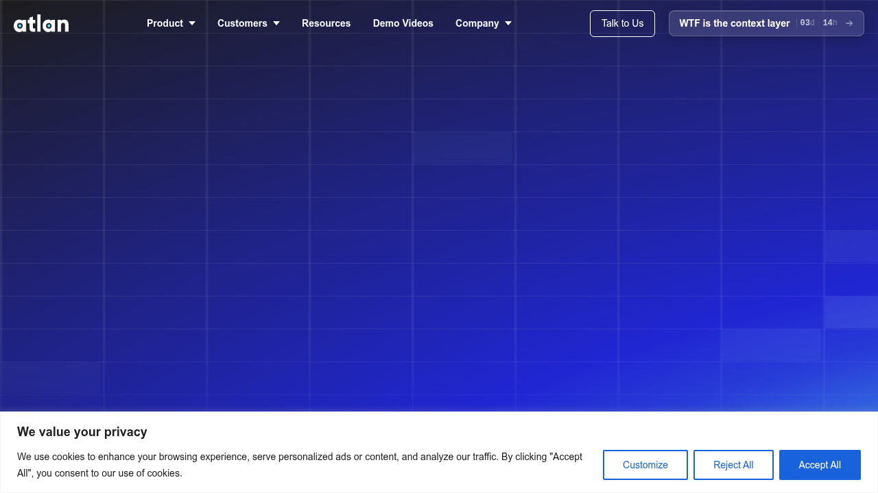 Atlan website, demonstrating how embeddings power advanced AI search capabilities.