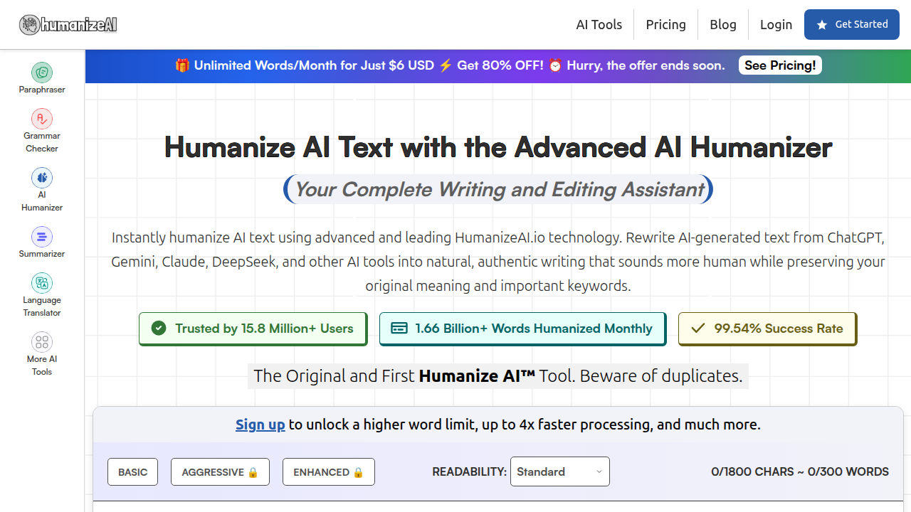 A website specializing in AI content detection statistics, highlighting challenges and false-positive rates.